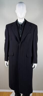 Vintage Burberry London Long Trench Coat Navy Blue Wool Jacket Size Large
